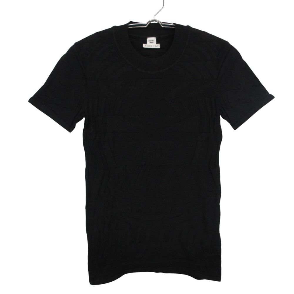 Hermes Top Knit Short Sleeve Silk Cotton Jacquard Embroidery Top Black Sweater