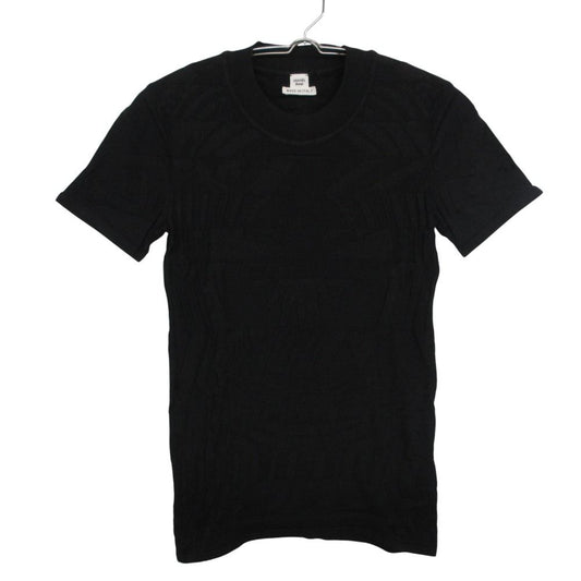 Hermes Top Knit Short Sleeve Silk Cotton Jacquard Embroidery Top Black Sweater