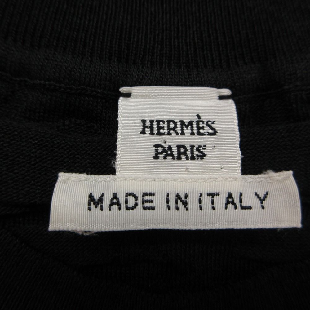 Hermes Top Knit Short Sleeve Silk Cotton Jacquard Embroidery Top Black Sweater — view 3