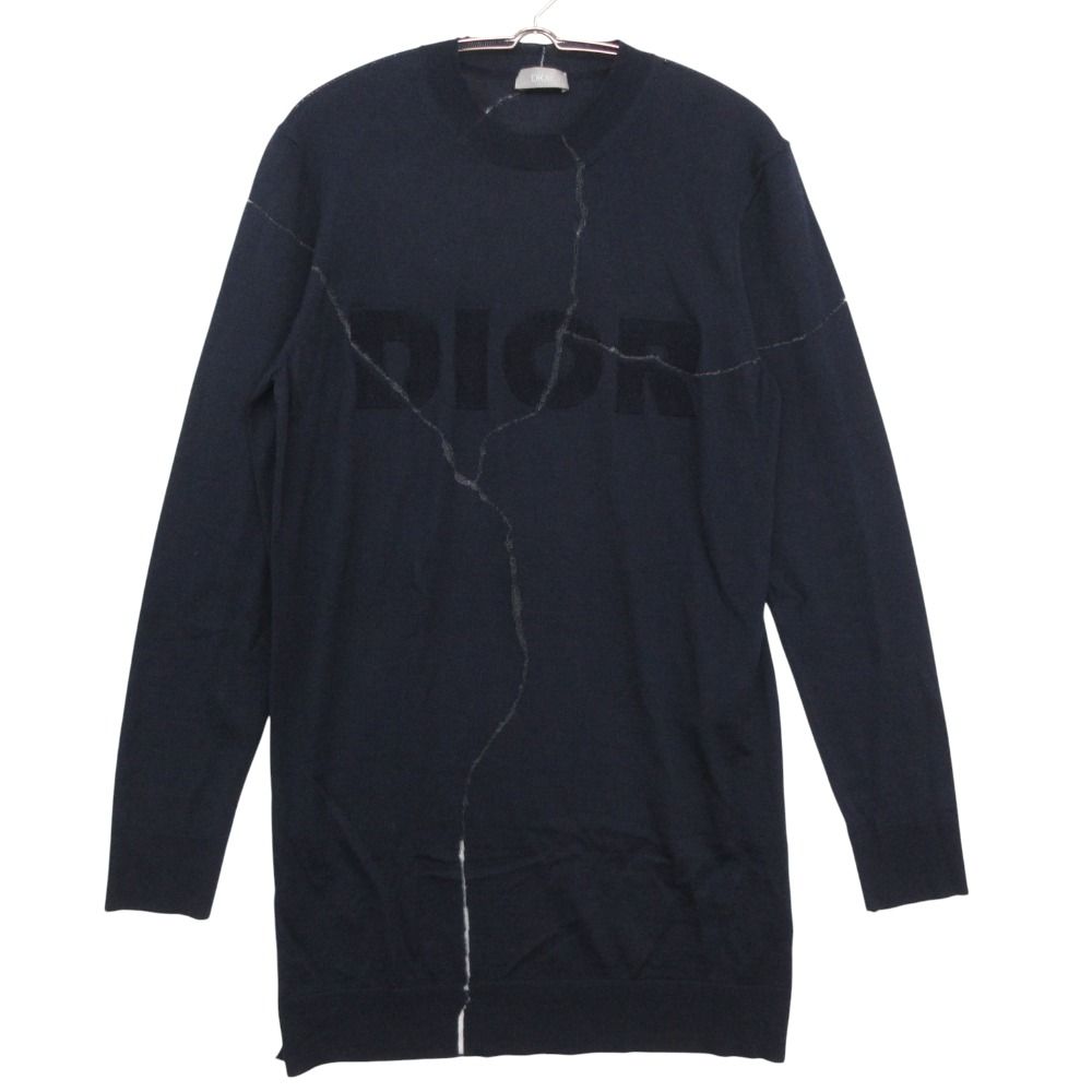 Dior Homme Daniel Arsham Knit Front Logo Crew Neck Sweater Long Sleeve Top Navy