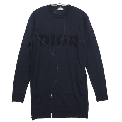 Dior Homme Daniel Arsham Knit Front Logo Crew Neck Sweater Long Sleeve Top Navy
