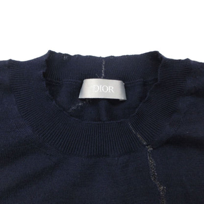 Dior Homme Daniel Arsham Knit Front Logo Crew Neck Sweater Long Sleeve Top Navy — view 5