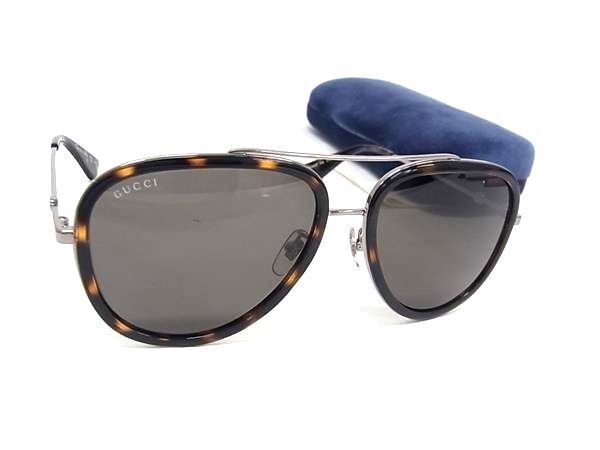 Gucci Sunglasses Aviator Silver Brown Metal Acetate Teardrop Tortoiseshell