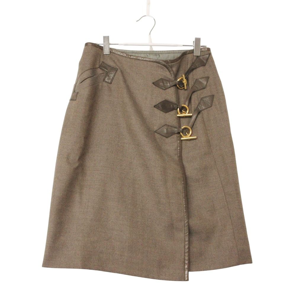 Hermes Skirt Wrap Leather Trimming Chaine D'ancre Gold Brown