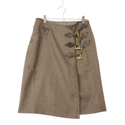 Hermes Skirt Wrap Leather Trimming Chaine D'ancre Gold Brown