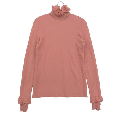 Chanel Knit Ruffles Tulle High Neck Sweater Long Sleeve Lion Gold Button Wool