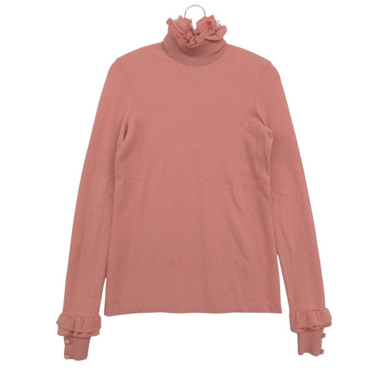 Chanel Knit Ruffles Tulle High Neck Sweater Long Sleeve Lion Gold Button Wool