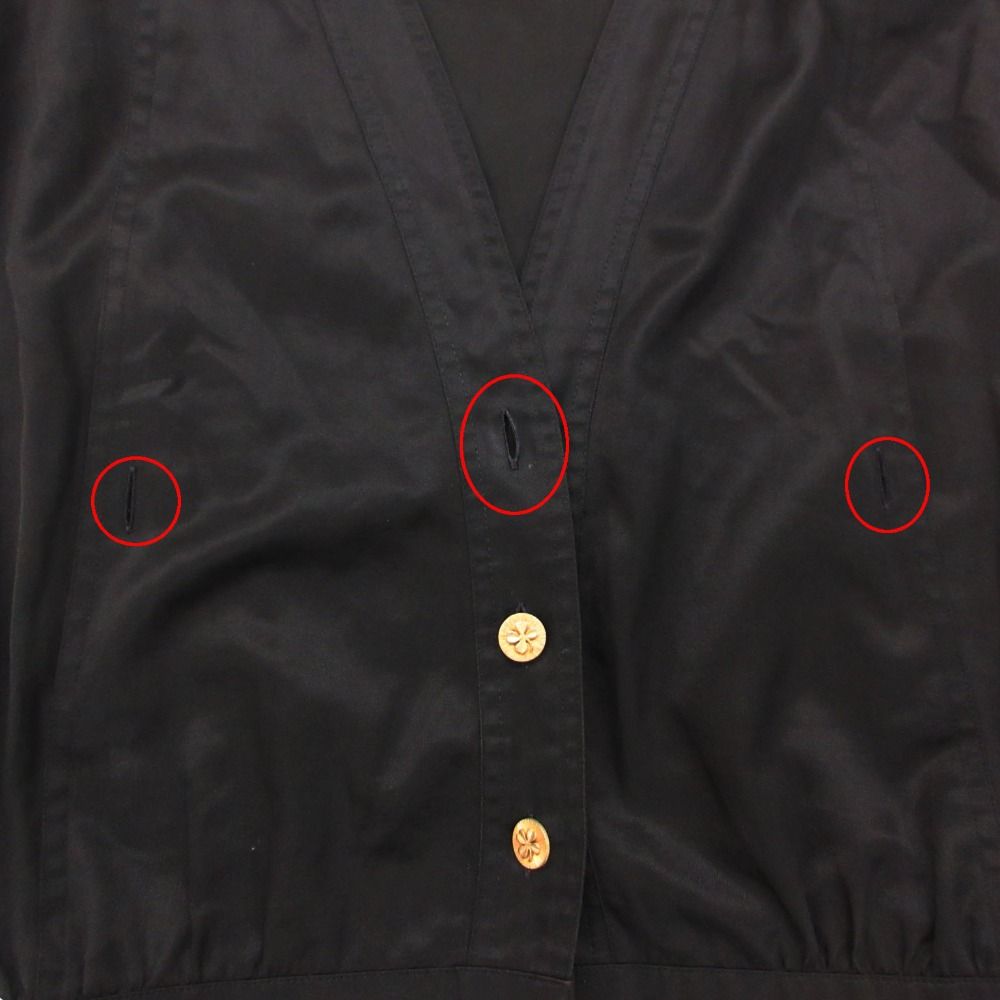 Chanel Dress Vintage Shirt Long Sleeve V-neck Clover Gold Button Black — view 5