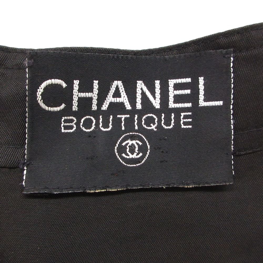 Chanel Dress Vintage Shirt Long Sleeve V-neck Clover Gold Button Black — view 3