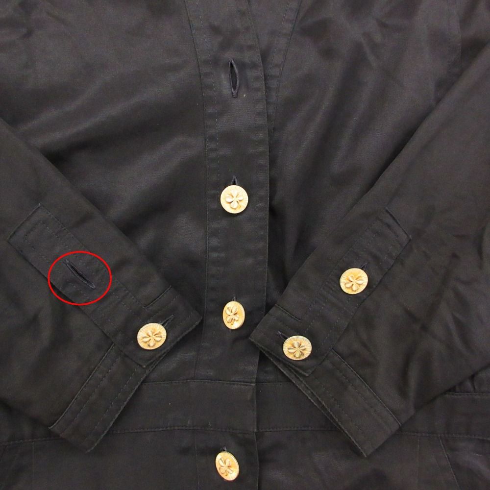 Chanel Dress Vintage Shirt Long Sleeve V-neck Clover Gold Button Black — view 4