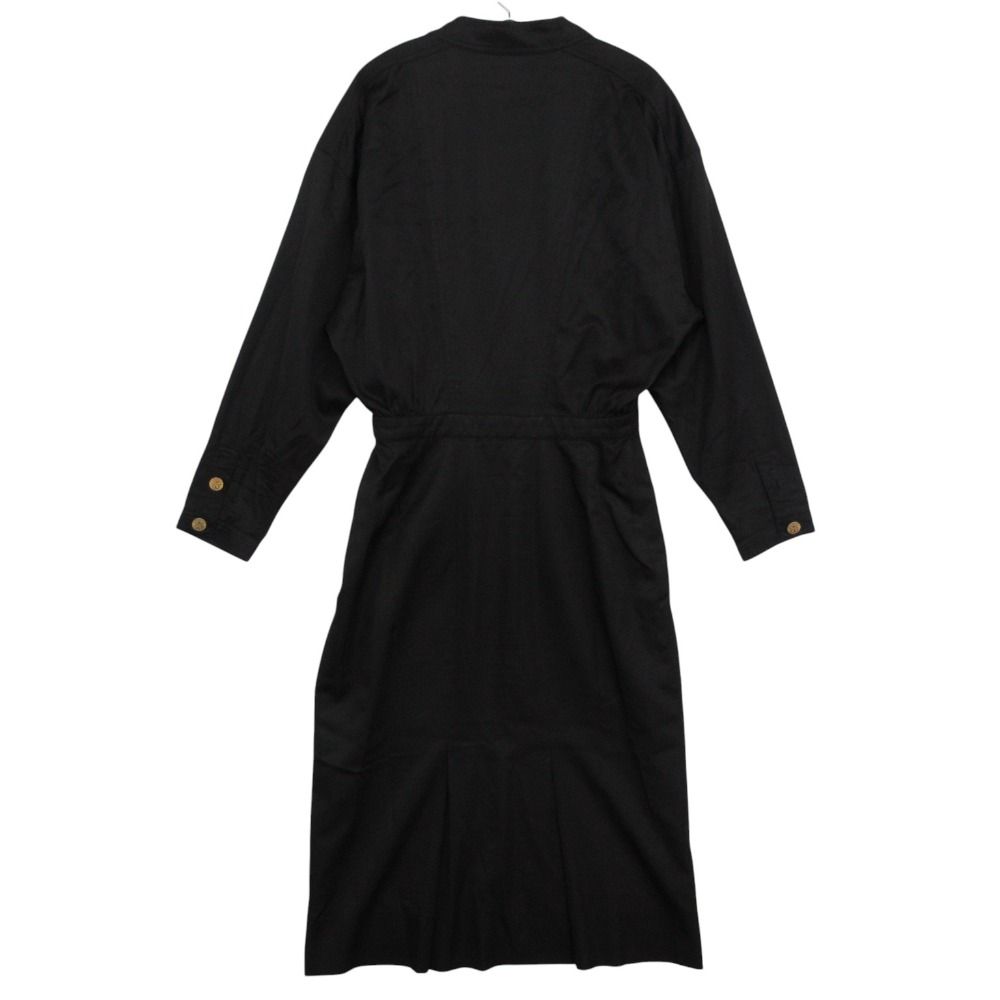 Chanel Dress Vintage Shirt Long Sleeve V-neck Clover Gold Button Black — view 2