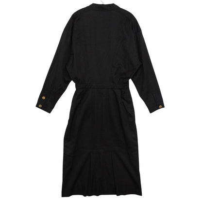 Chanel Dress Vintage Shirt Long Sleeve V-neck Clover Gold Button Black — view 2