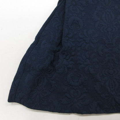 Chanel Dress Flower Jacquard Knit French Sleeve Flare a Line CC Logo Plate Navy — view 7