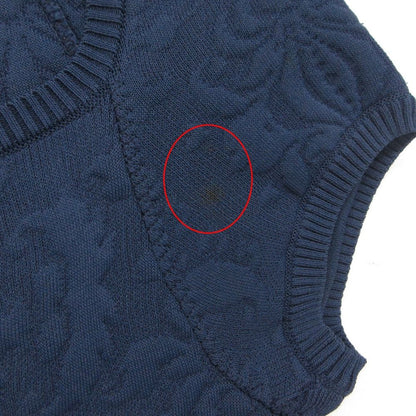 Chanel Dress Flower Jacquard Knit French Sleeve Flare a Line CC Logo Plate Navy — view 9