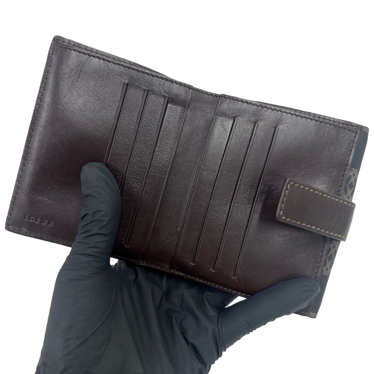 Loewe Anagram Logo Leather Bifold Wallet Mini Card Case Coin Purse Brown — view 8