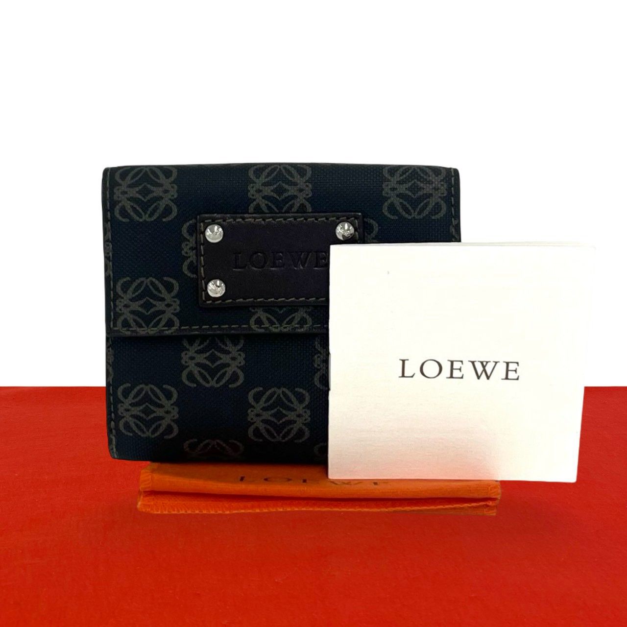 Loewe Anagram Logo Leather Bifold Wallet Mini Card Case Coin Purse Brown