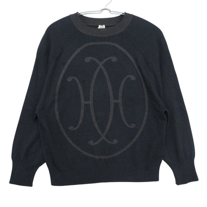 Hermes Knit Logo Sweater Long Sleeve Crew Neck Top Gray