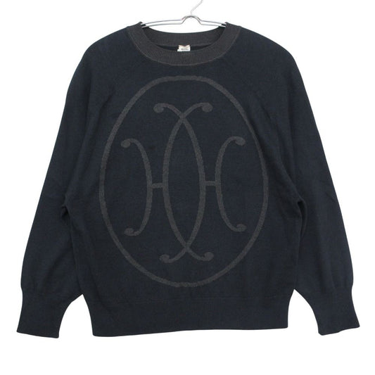Hermes Knit Logo Sweater Long Sleeve Crew Neck Top Gray