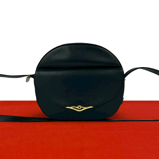 Cartier Sapphire Line Leather Mini Shoulder Bag Crossbody Pochette Black