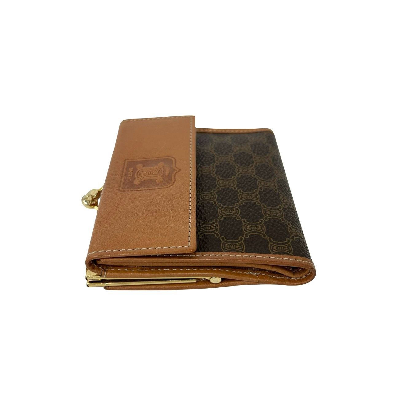 Celine Vintage Macadam Blason Pattern Leather Kiss Lock Trifold Wallet Mini — view 4