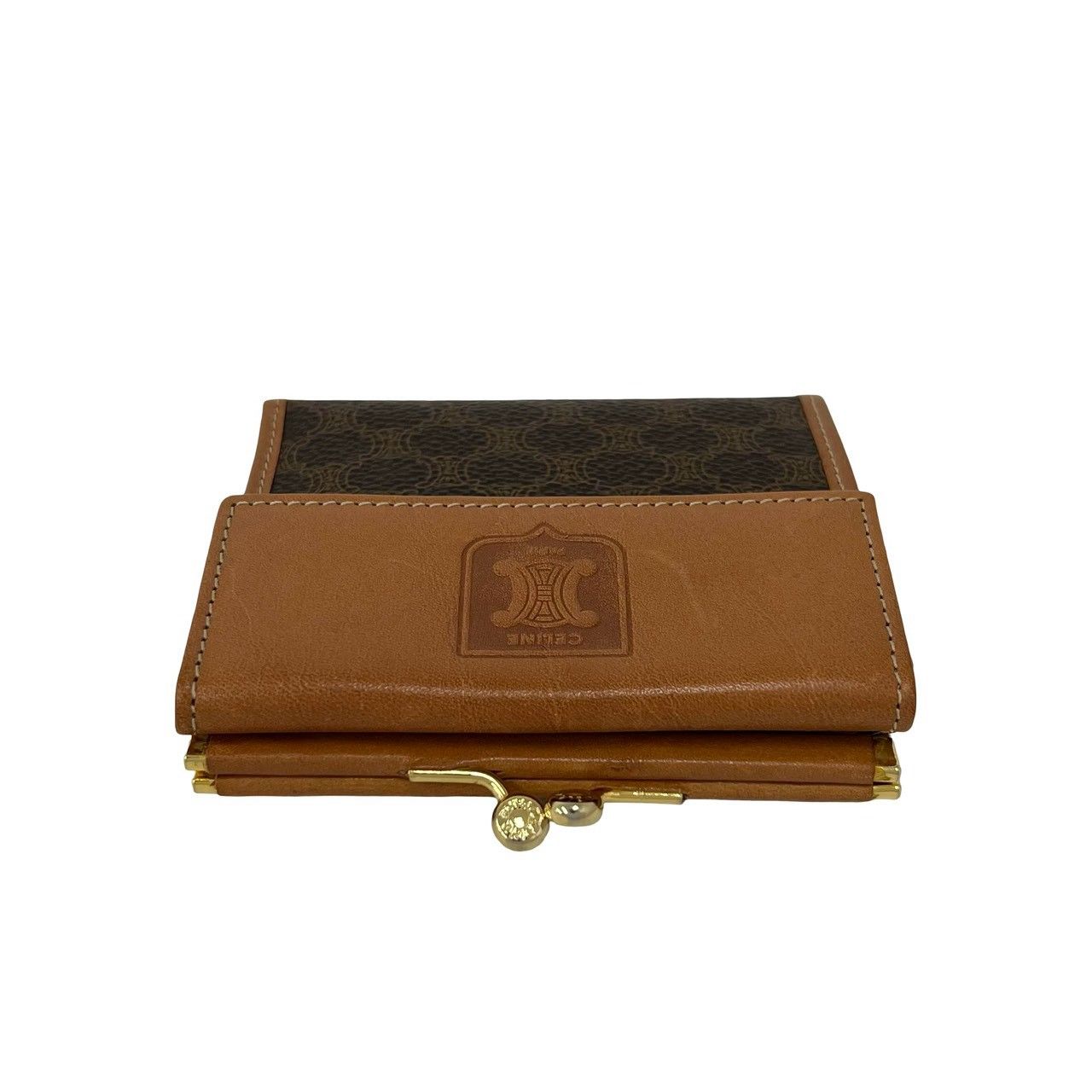 Celine Vintage Macadam Blason Pattern Leather Kiss Lock Trifold Wallet Mini — view 3