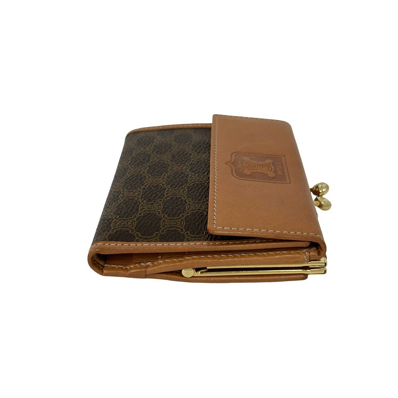 Celine Vintage Macadam Blason Pattern Leather Kiss Lock Trifold Wallet Mini — view 5