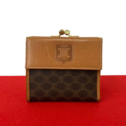 Celine Vintage Macadam Blason Pattern Leather Kiss Lock Trifold Wallet Mini