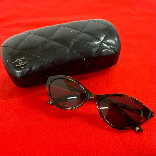 Chanel CC Logo Marble Pattern Acetate Sunglasses Eyewear Brown
