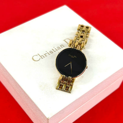 Dior Vintage Baguilla Quartz Watch Gold Black