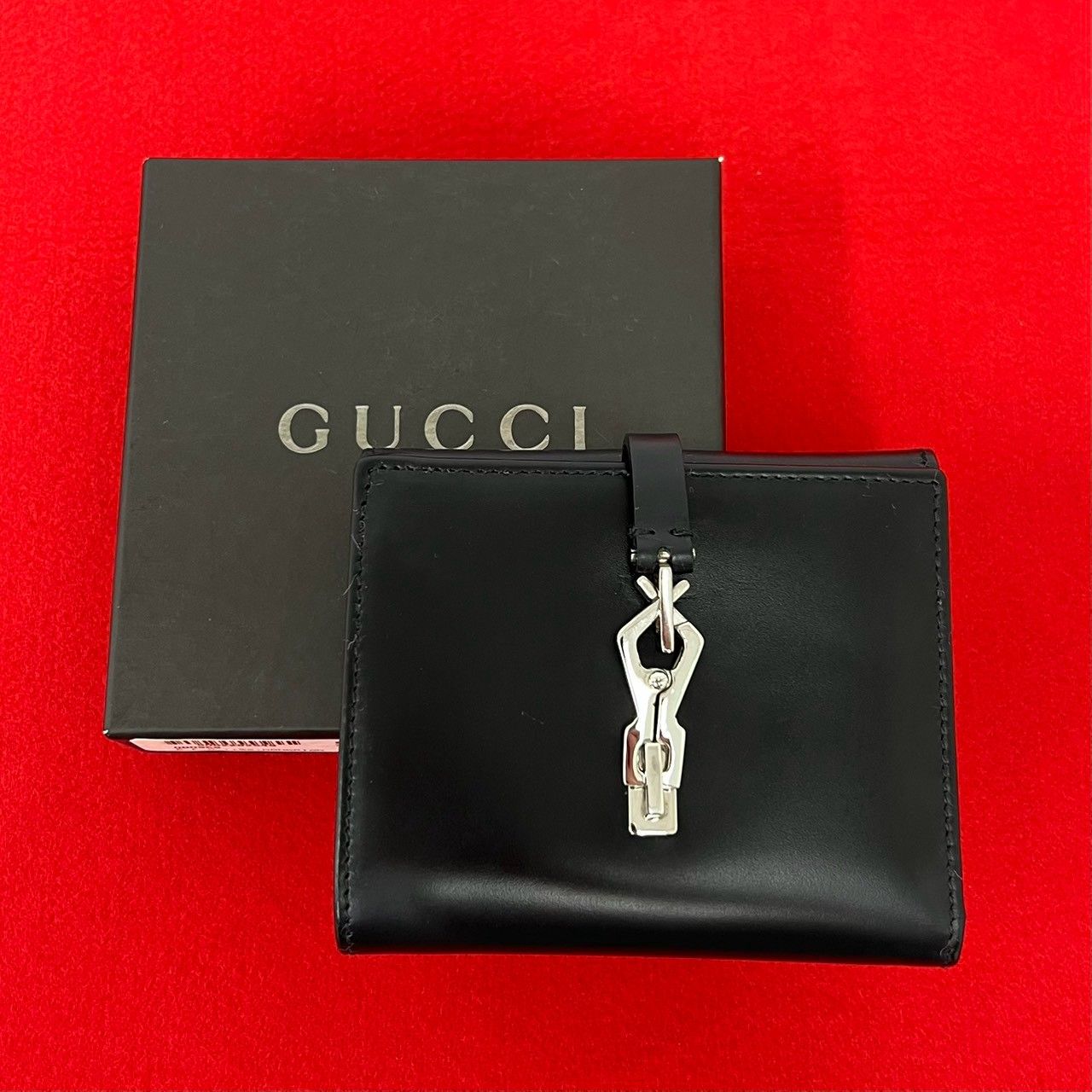 Gucci Jackie Leather Bifold Wallet Mini Billfold Coin Purse Card Case Black