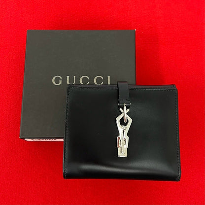 Gucci Jackie Leather Bifold Wallet Mini Billfold Coin Purse Card Case Black