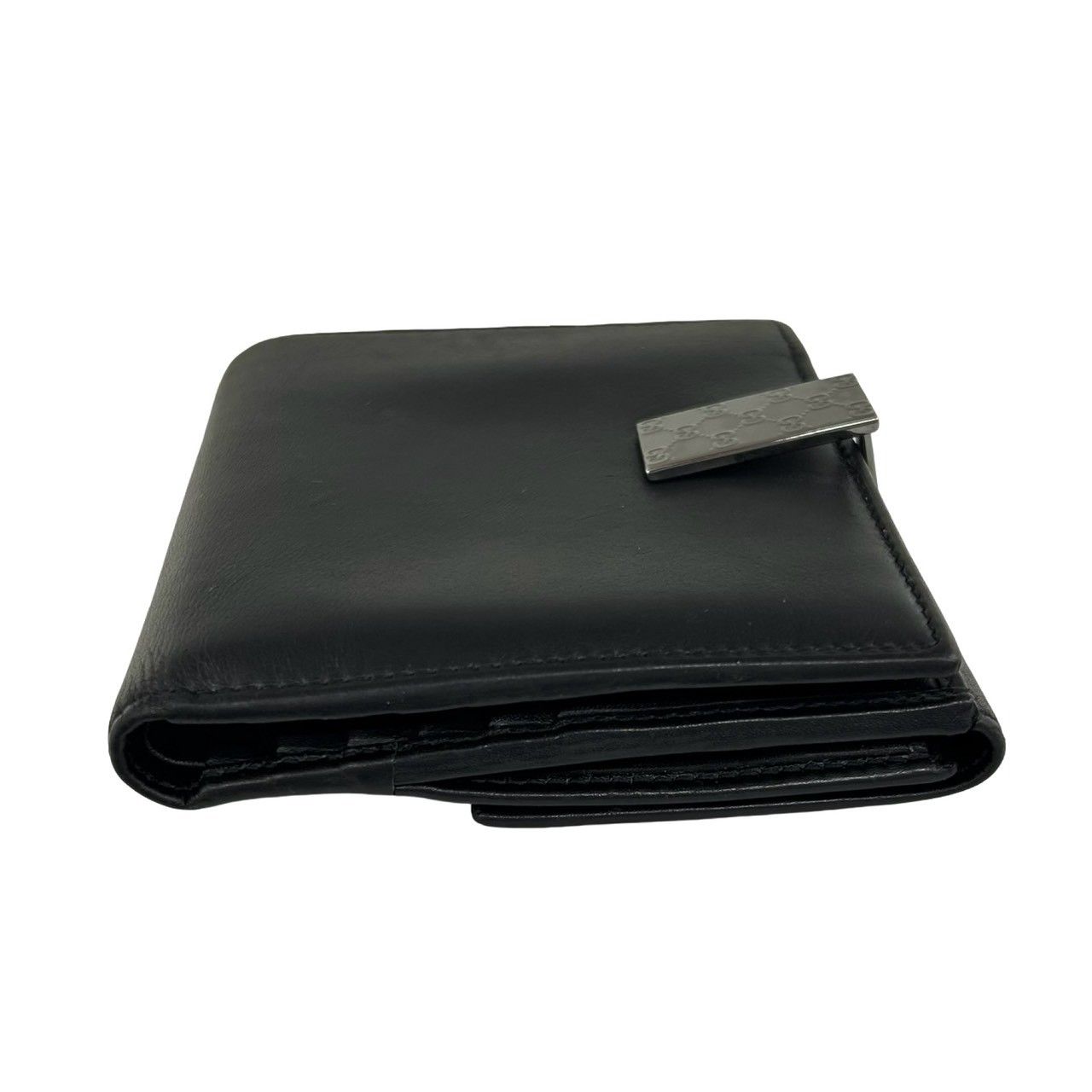Gucci GG Logo Leather Bifold Wallet Bill Purse Coin Card Case Black — view 5