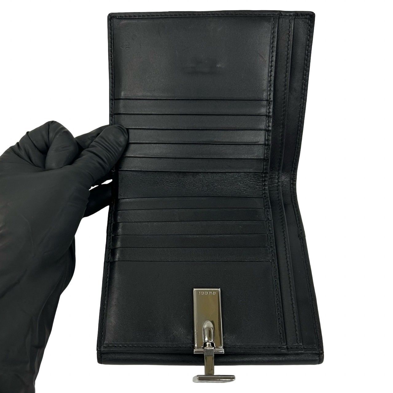 Gucci GG Logo Leather Bifold Wallet Bill Purse Coin Card Case Black — view 7