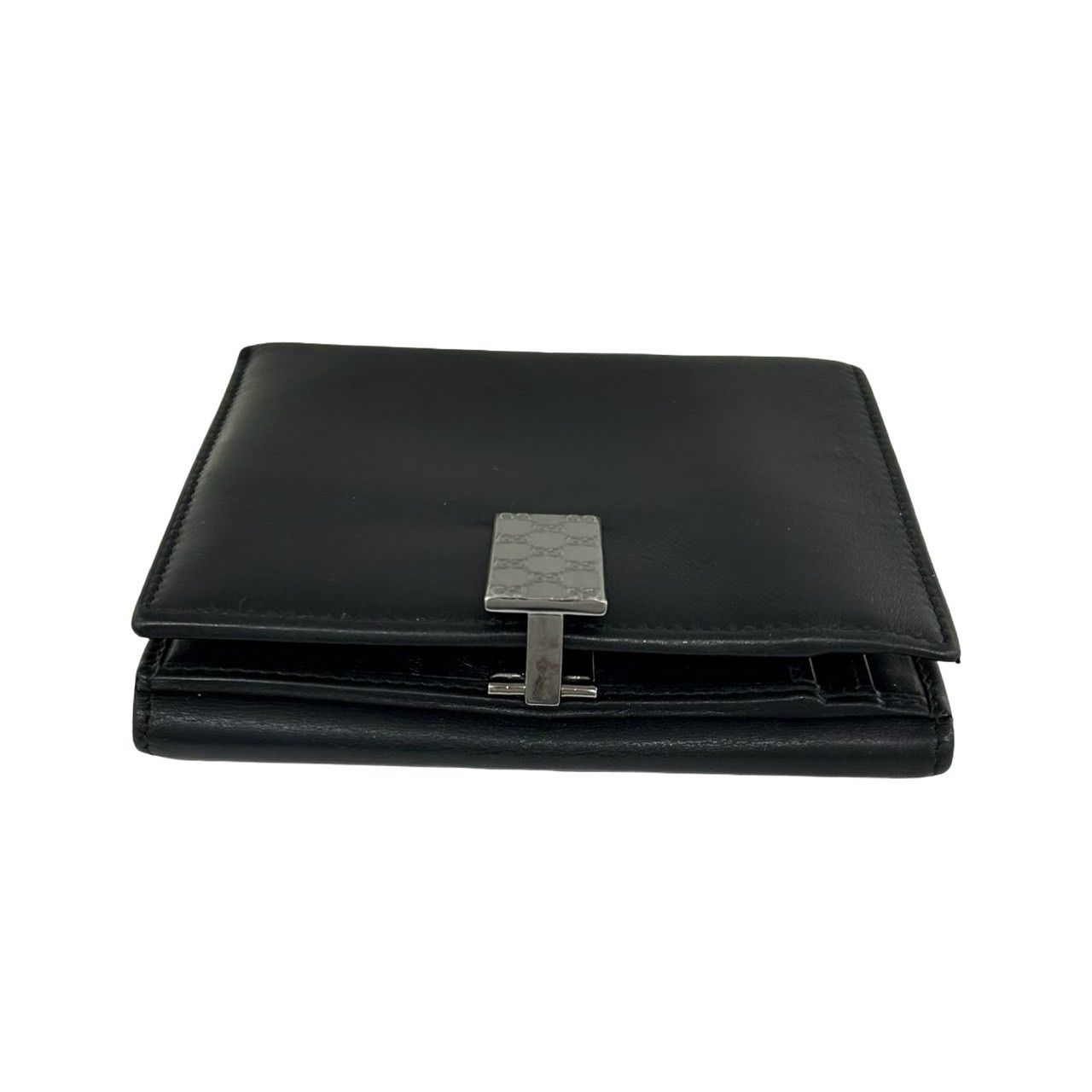 Gucci GG Logo Leather Bifold Wallet Bill Purse Coin Card Case Black — view 3