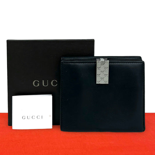 Gucci GG Logo Leather Bifold Wallet Bill Purse Coin Card Case Black