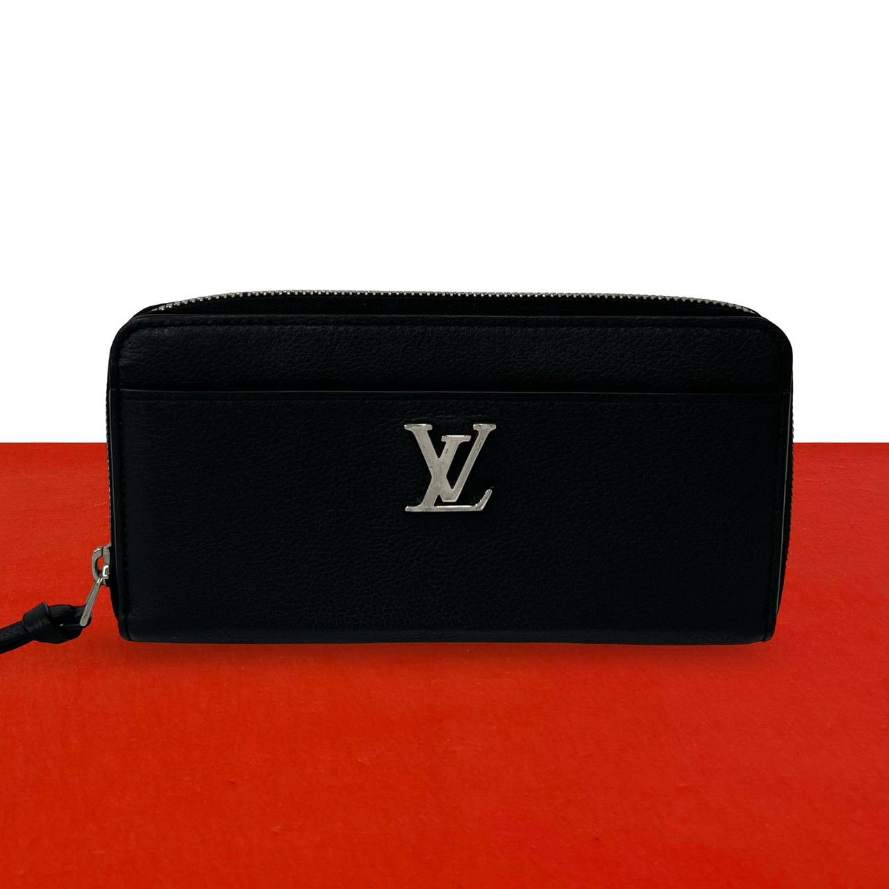 Louis Vuitton Zippy Lockme Leather Wallet Bifold Round Zip Black
