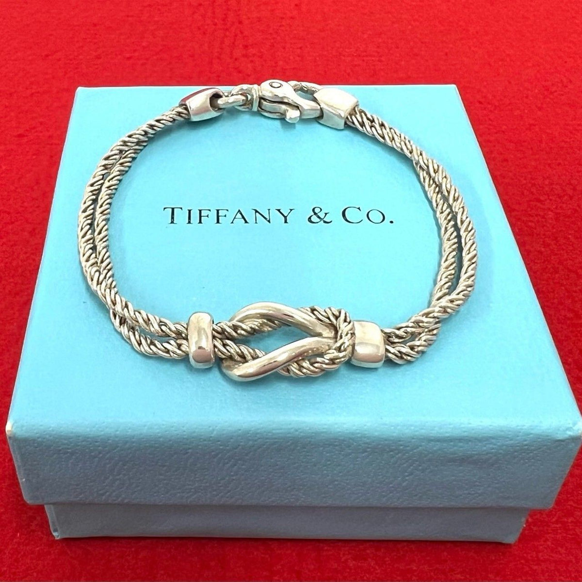 Tiffany & Co Vintage Center Knot Double Rope Bracelet 925 Sterling Silver