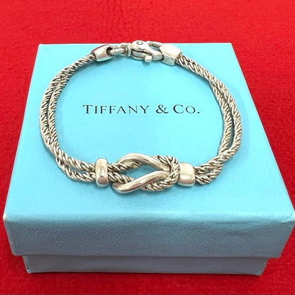 Tiffany & Co Vintage Center Knot Double Rope Bracelet 925 Sterling Silver