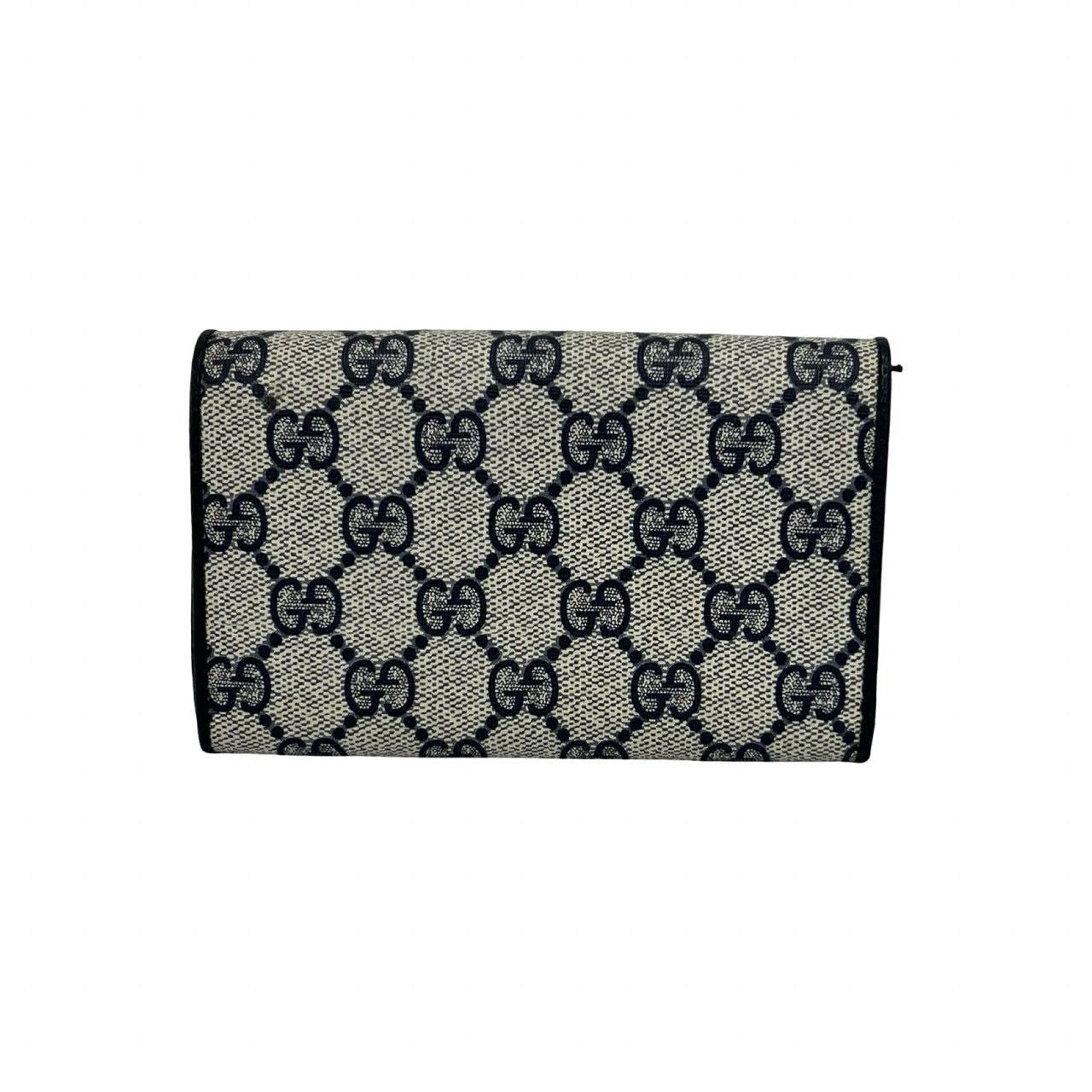Gucci GG Logo Pattern Leather Bifold Wallet Mini Card Case Coin Purse Navy — view 2