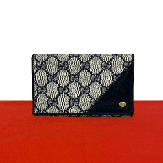 Gucci GG Logo Pattern Leather Bifold Wallet Mini Card Case Coin Purse Navy