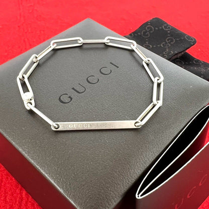 Gucci Logo Plate Bracelet 925 Sterling Silver Chain