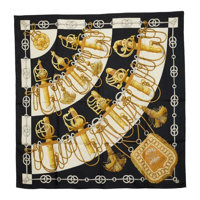 Hermes Carre 90 Cliquetis Scarf Large Black Gold Silk