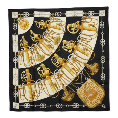 Hermes Carre 90 Cliquetis Scarf Large Black Gold Silk