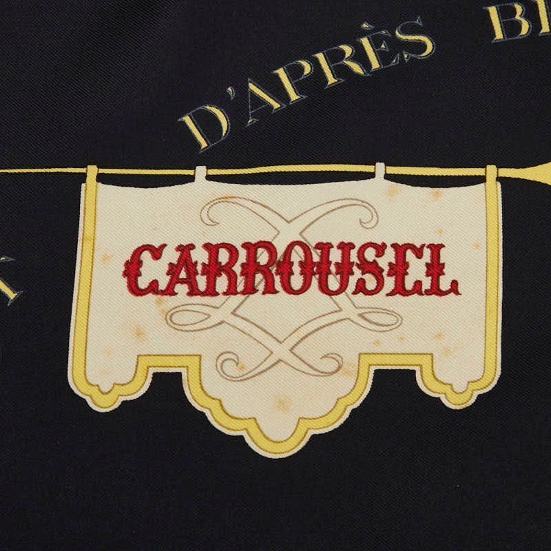 Hermes Carre 90 Carrousel Merry Go Round Scarf Large Black Gold Silk — view 2