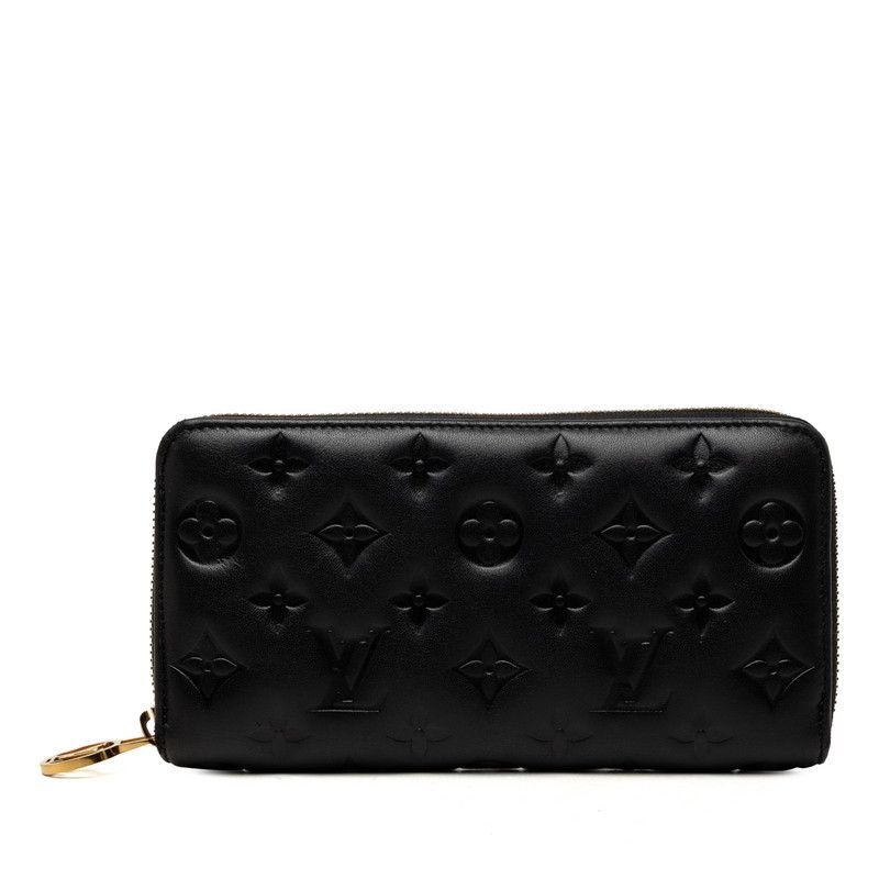 Louis Vuitton Monogram Embossed Zippy Wallet Coussin Zip Around Black Lambskin