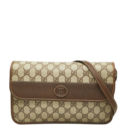 Gucci GG Supreme Crossbody Shoulder Bag Beige Brown Leather