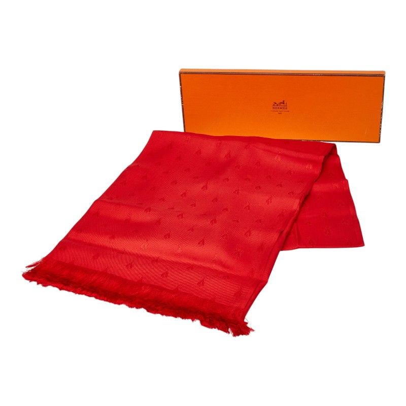 Hermes Bee Motif Shawl Red Silk Scarf — view 5