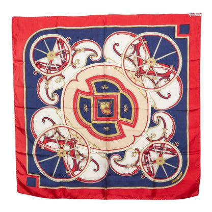 Hermes Carre 90 Washington's Carriage George Scarf Red Navy Multicolor Silk