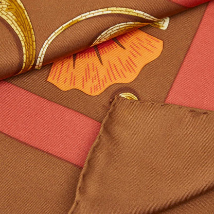 Hermes Carre 90 Cheval Turc Turkish Horse Scarf Brown Multicolor Silk — view 4
