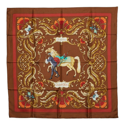 Hermes Carre 90 Cheval Turc Turkish Horse Scarf Brown Multicolor Silk
